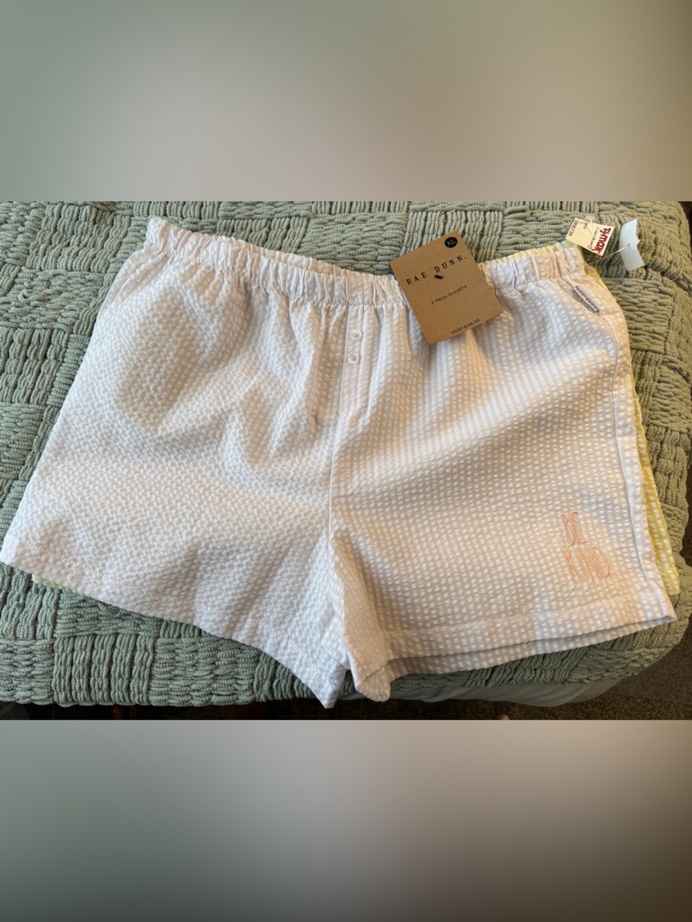 Rae Dunn TWO PAIRS of Pink and Yellow Lounge Shorts with Embroidered Logo